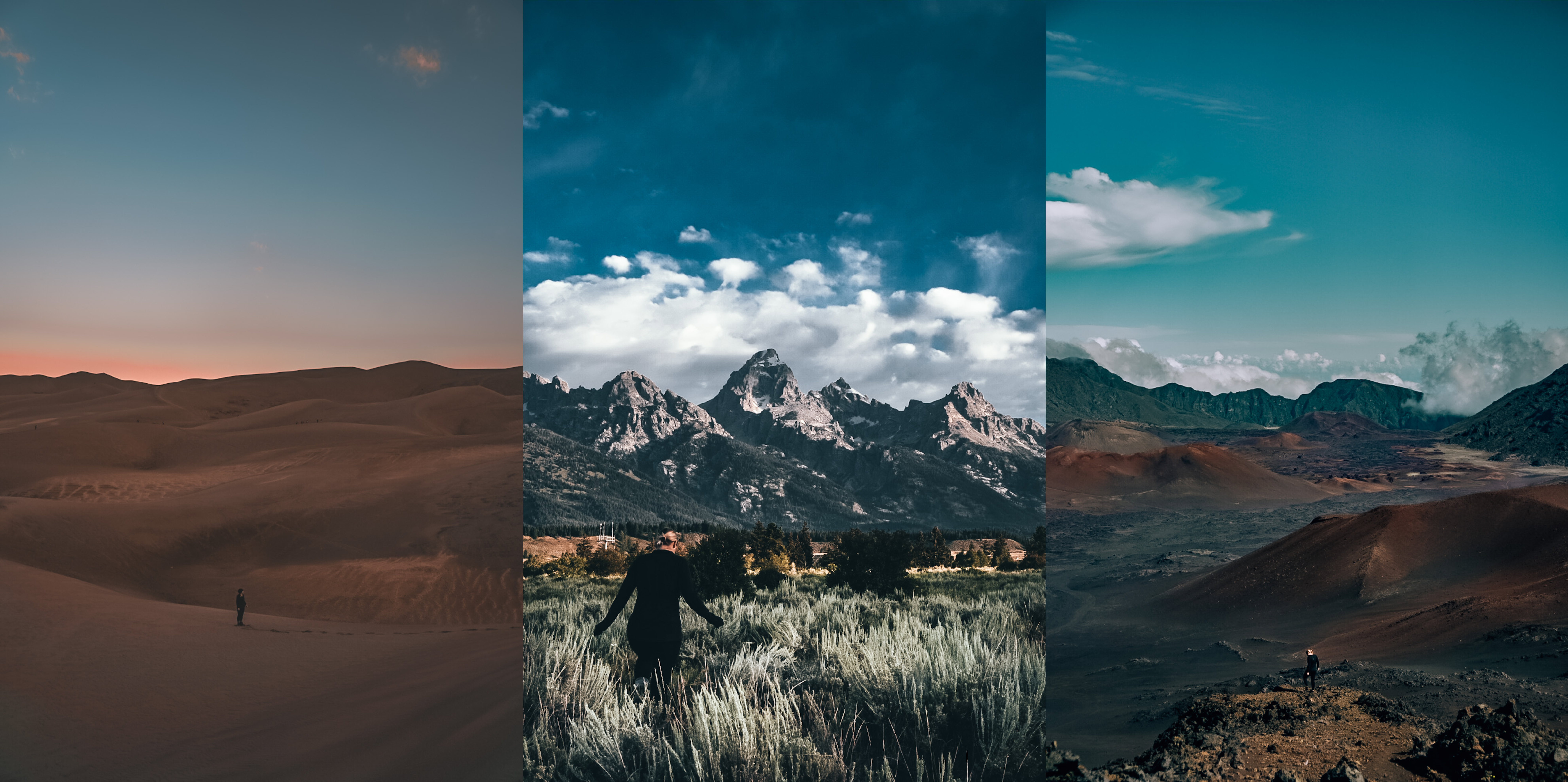 Split screen of woman standing in national parks