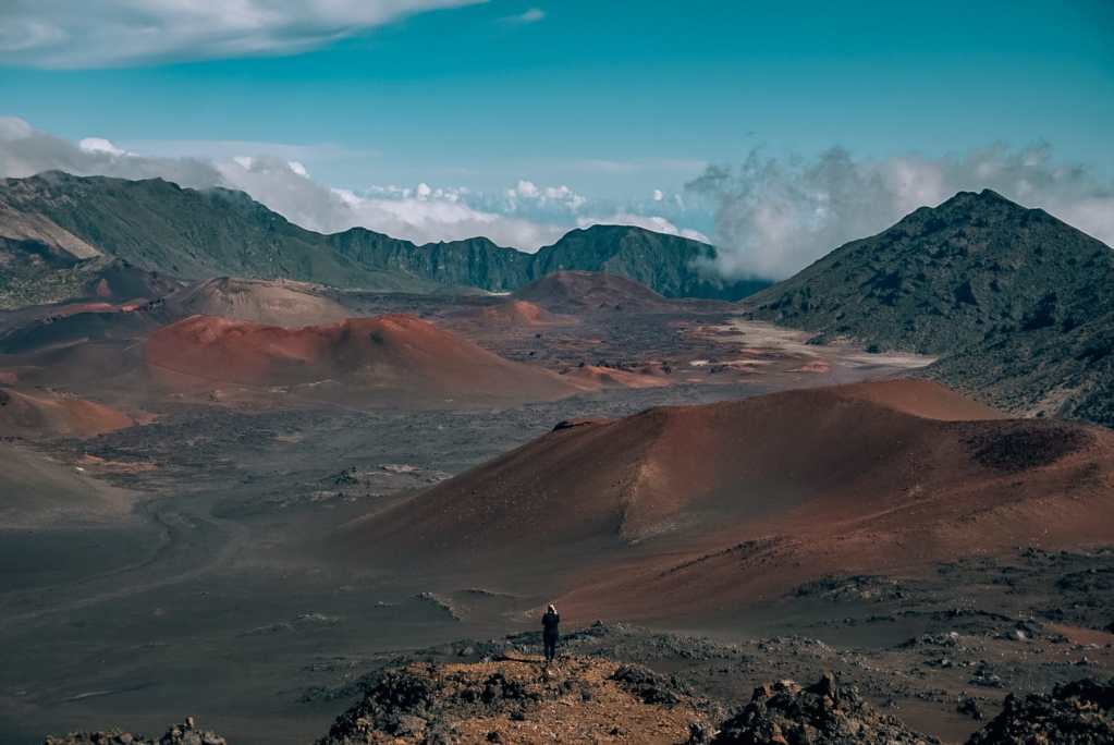 Woman standing above the crater in Haleakala National Park