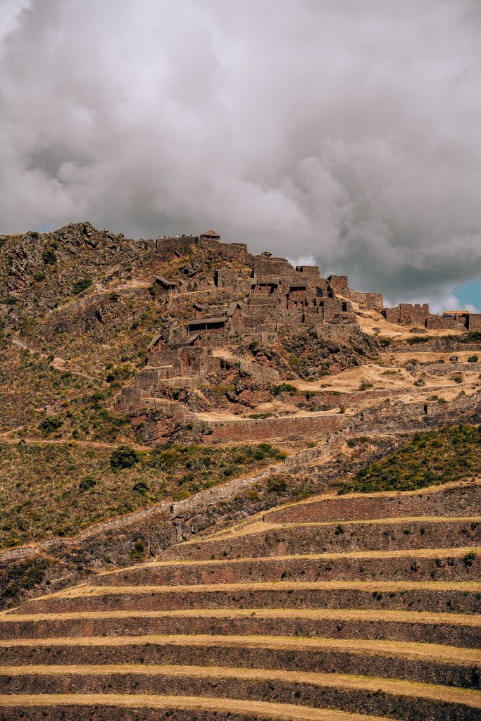 Pisac ruins above the terraces in Peru