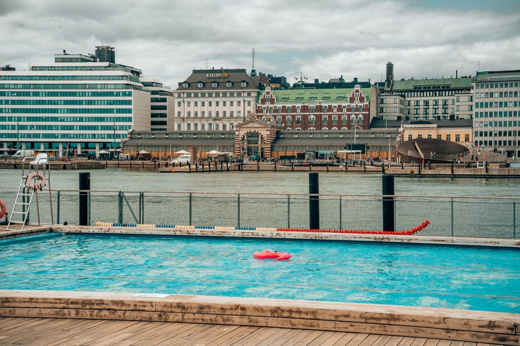 Pool with the Helsinki cityscape in the background