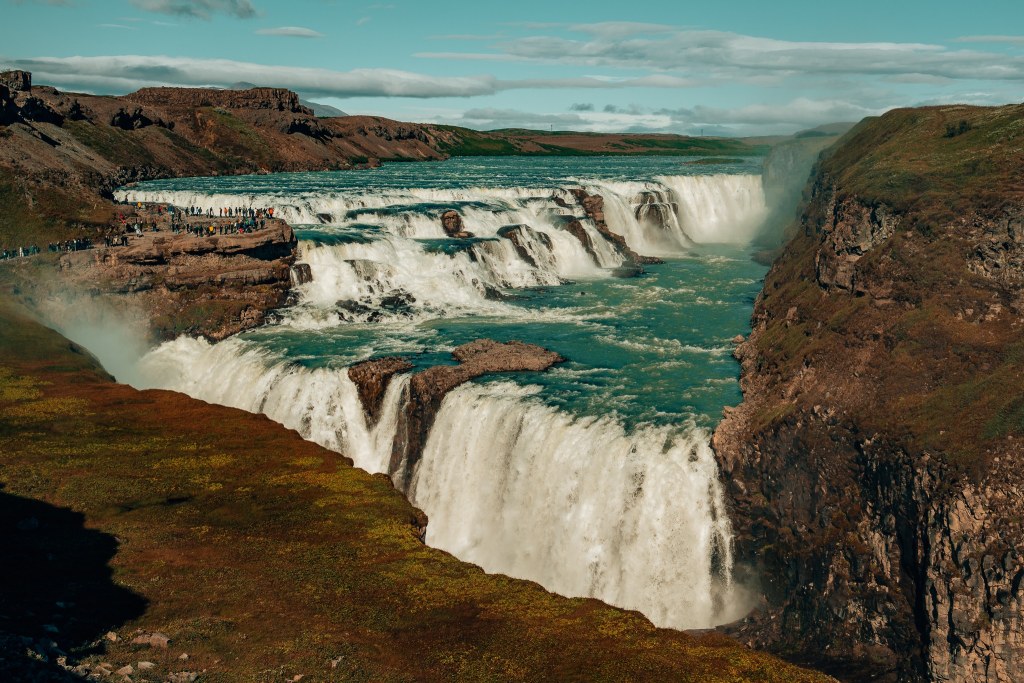 Gulfos waterfall multiple layers from above