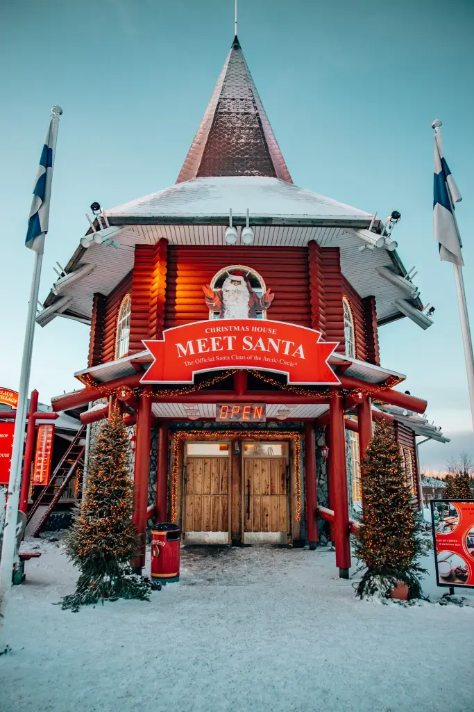 Front door of Santa Village in Rovaniemi, Lapland, Finland